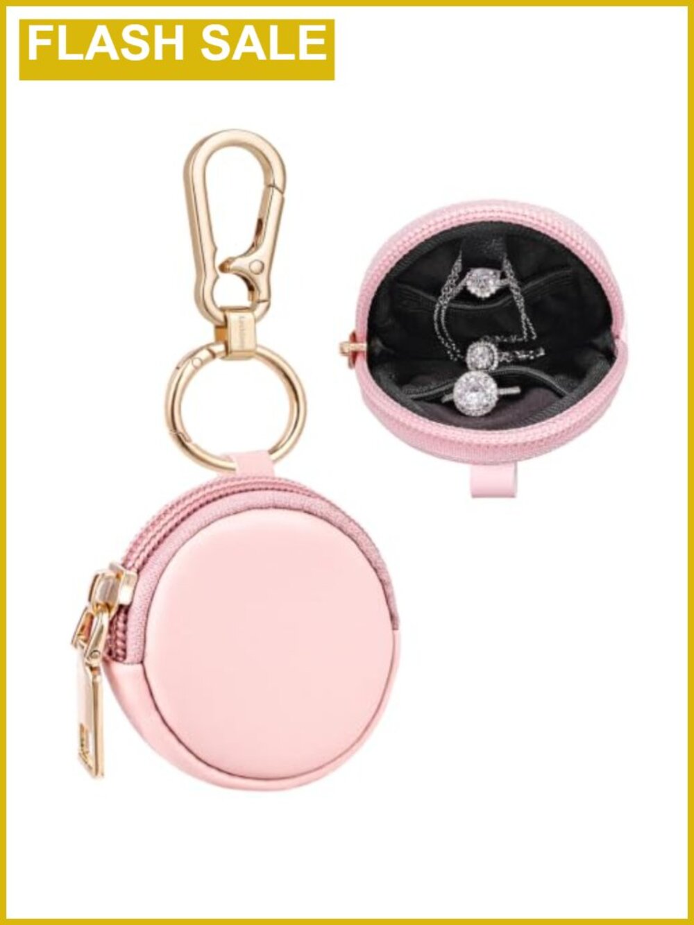 Faux Leather Travel Ring Holder Keychain Jewelry Box Organizer Pouch